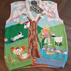 Vintage Novelty Easter Scene Knit Vest - Multicolor NWT